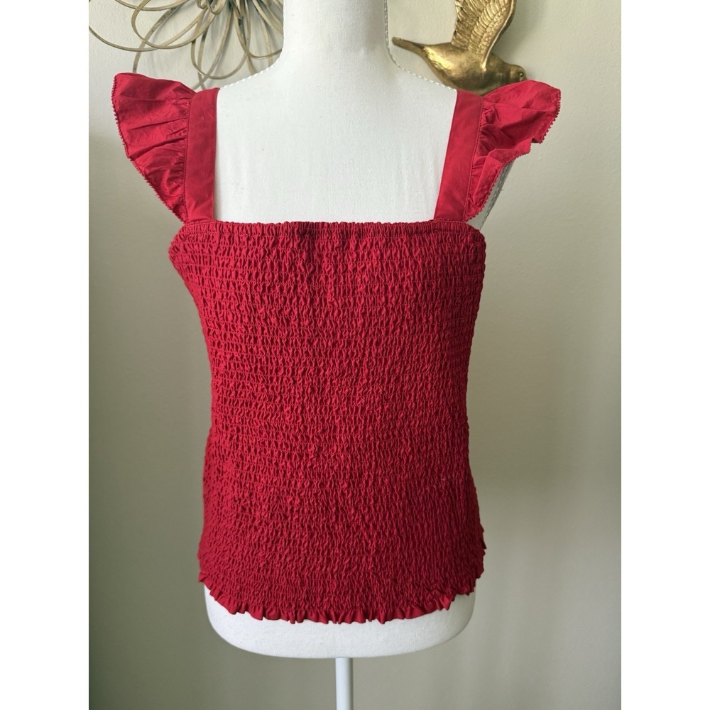 Old Navy Red Smocked Flutter Sleeve Tank Top Cotton Cottagecore Womens L